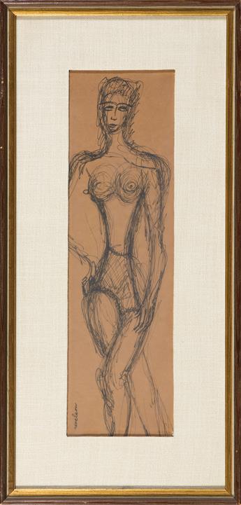 LOUISE NEVELSON Two ink studies of nudes.